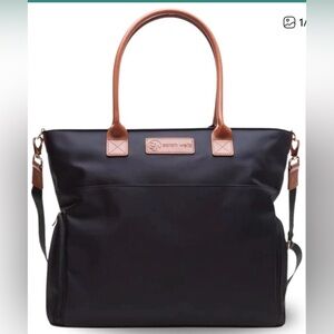 Sarah Wells Black Pumping Tote with Brown Accents